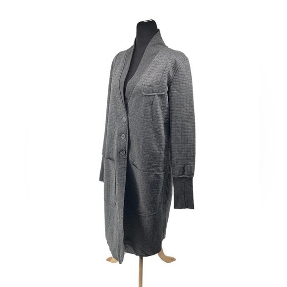REBECCA King grey long cardigan Shacket thumbholes minimalist career casual sz m - Picture 2 of 13